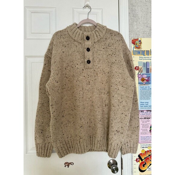 Orvis XXL Mens 100%  Wool Beige Tan Sweater Heavy Knitted - Picture 7 of 11